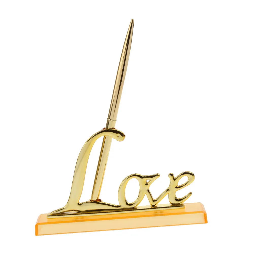 Unique Wedding Signing Pen with Gold Tone Metal Love Holder Party Pen Set Gift