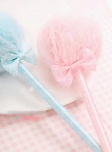 20pcs/lot Novelty PomPom Ribbon Pen , Kawaii Colorful Plush Pen School Office Supplies Novel Creative Gifts For Girls Gift