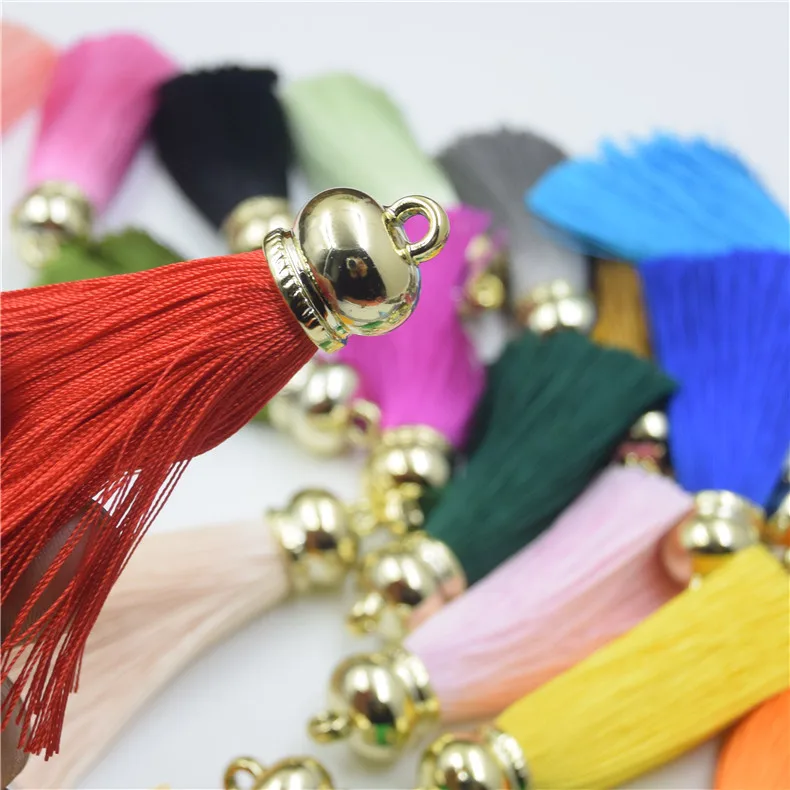 NEW 30 colors Rayon tassels with gold caps silk tassels fringe trim Mobile phone case keychain accessories diy earrings/jewelry