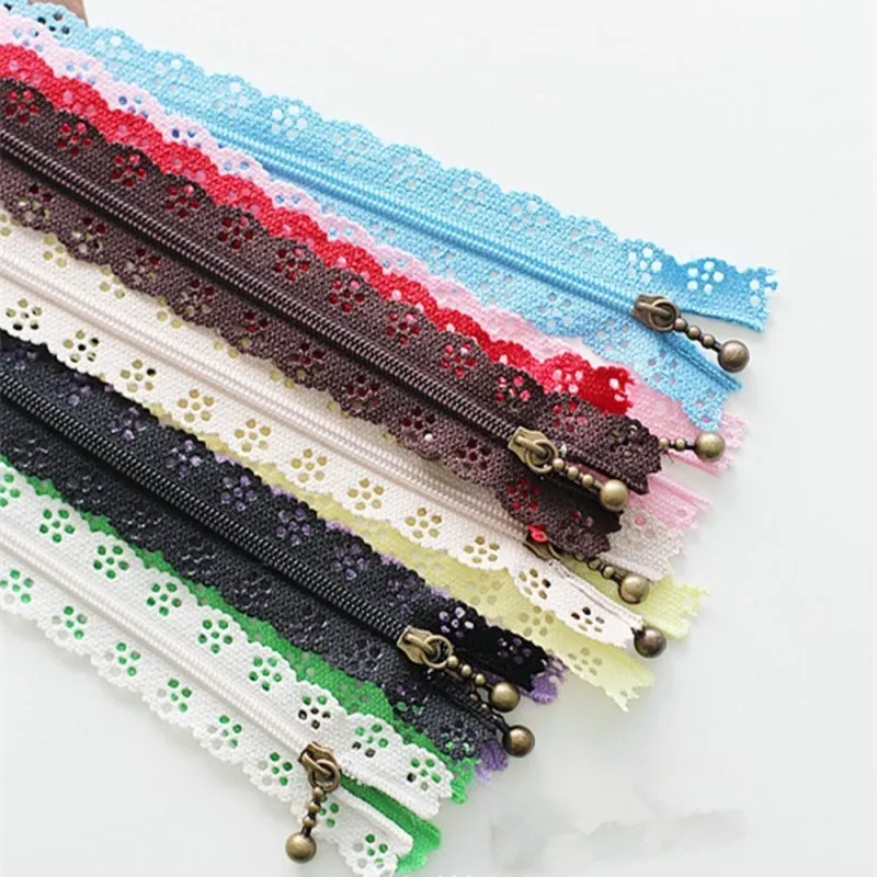 Random Color 6 PCS/Lot 20/25/30/35/53cm Lace Zippers Sewing Tailoring Accessories Nylon Finish Zipper For Sewing Wedding Dress