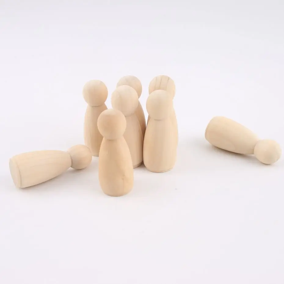 30pc 55mm Wood Teething Grandma And Grandpa Wooden Peg Dolls Solid Unpainted Handmade DIY Accessories Chew Toys Building Blocks