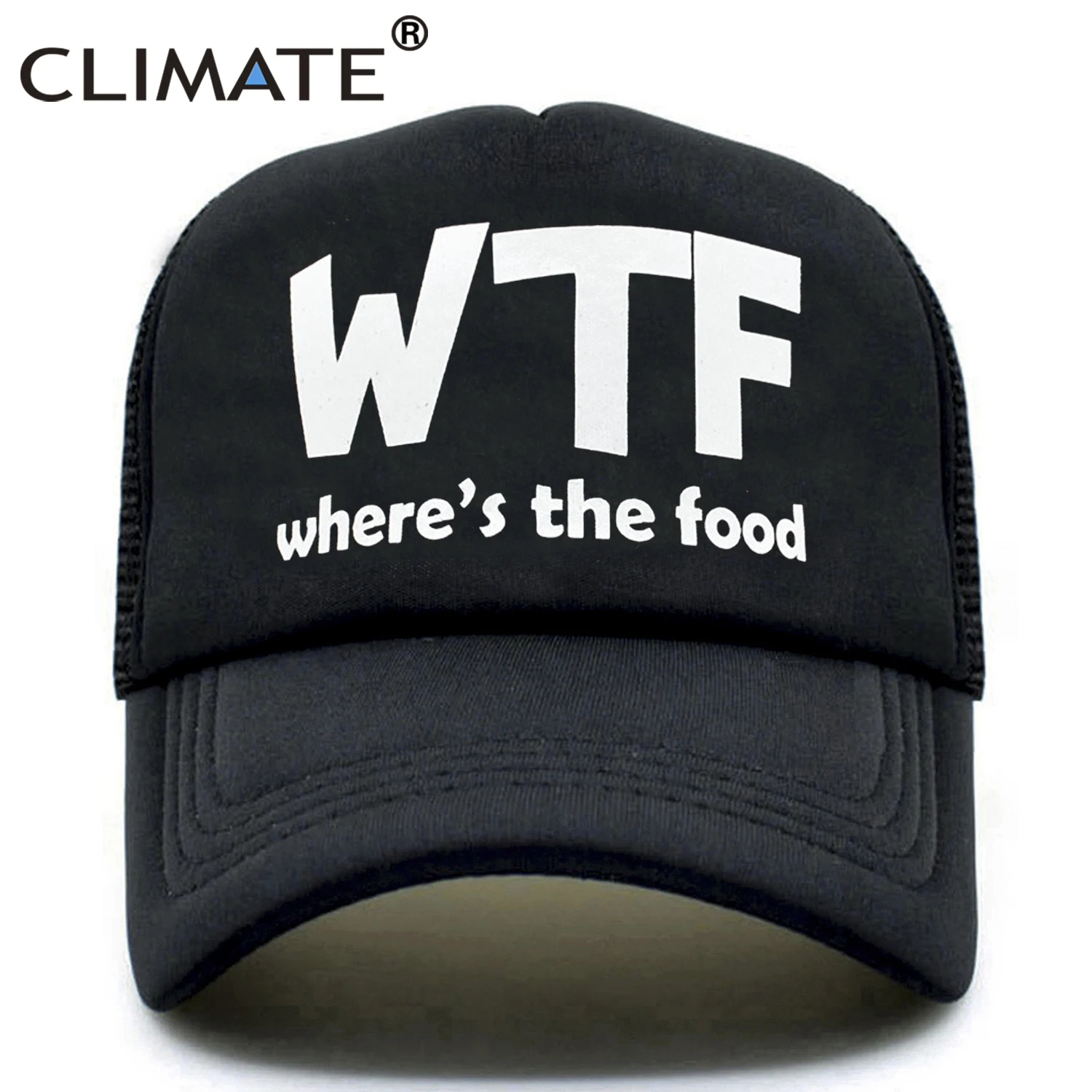 CLIMATE WTF Funny Trucker Caps Men Funny WTF Baseball Caps Foodie Snacks Cate Fans Cap Hip Hop Summer Mesh Caps for Men Women