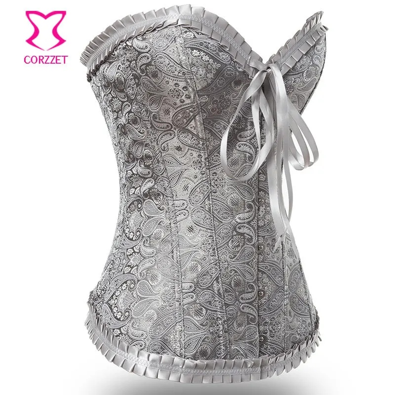 Victorian Corset Sexy Bustier Top Corselet Overbust Paisley Pattern Brocade Espartilhos E Corpetes Gothic Clothing Korsett Women