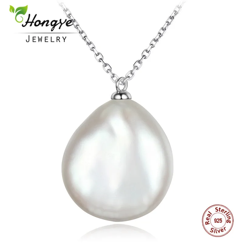 

Hongye Baroque Irregular White Pearl Flat Natural Freshwater Pearl Necklace with 925 Sterling Silver Pendants for Women Gift