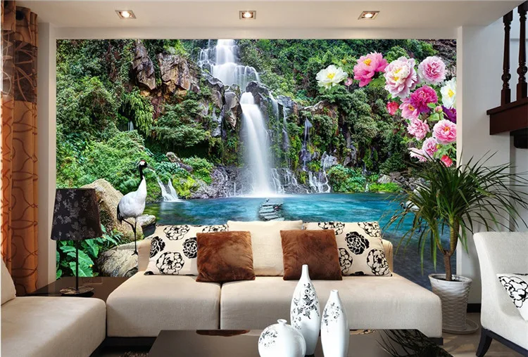 

Mountain waterfall landscape perspective Custom photo wallpaper art wallpaper restaurant retro sofa backdrop 3d wallpaper mural