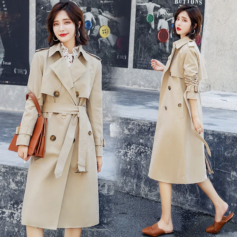 

Long Trench Coat Femme 2019 Spring Autumn New Korean Loose A-line Trench Coat Women Outdoor Warm Long Windbreaker with Belt