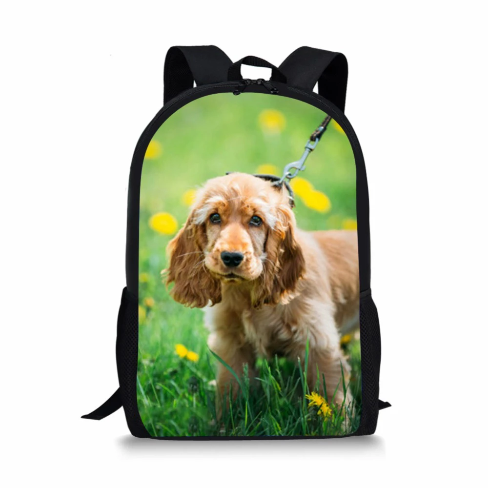 

ELVISWORDS Teenager School Bags Spaniel Dog Print Bookbag For Girls Boys Casual Satchels Mochila Escolar 16 Inch School Backpack