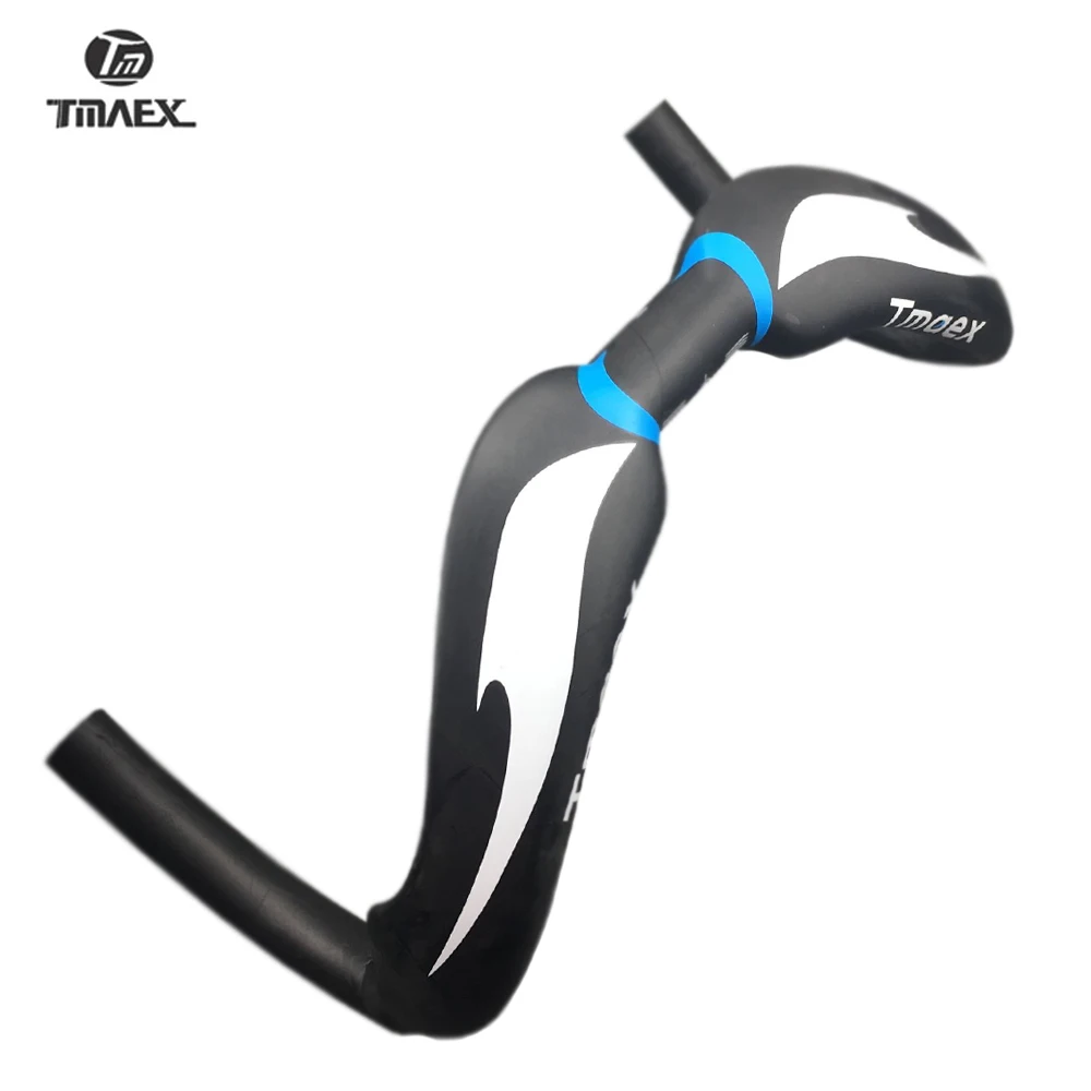 TMAEX Blue Matte Racing Full Carbon Handlebar Bent Bar Road Sprinter Drop Bar UD Matte Finish 31.8MM* 375/385MM Ultra light