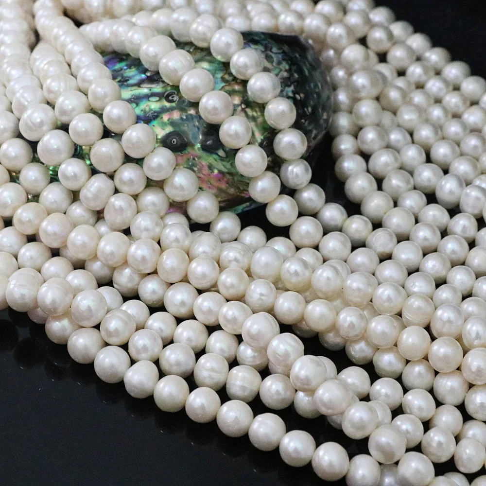 

Charms white natural freshwater cultured round pearl 9-10mm diy women high grade jewelry loose beads 15inch B1395