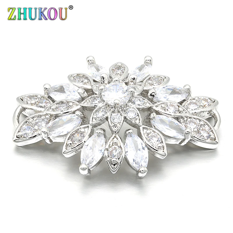21*29mm High Quality Cubic Zirconia CZ Flower Pendants Connector, Mixed Color, Hole: 1.5mm, Model: VS188