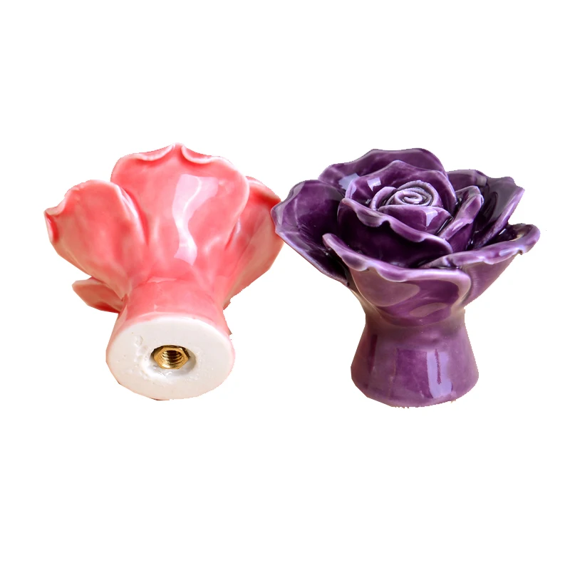 8pcs Rural Style Ceramic Drawer Cabinet Cupboard Kitchen Door Knob Furniture Pull Handles Romantic Rose Shapewith Screws