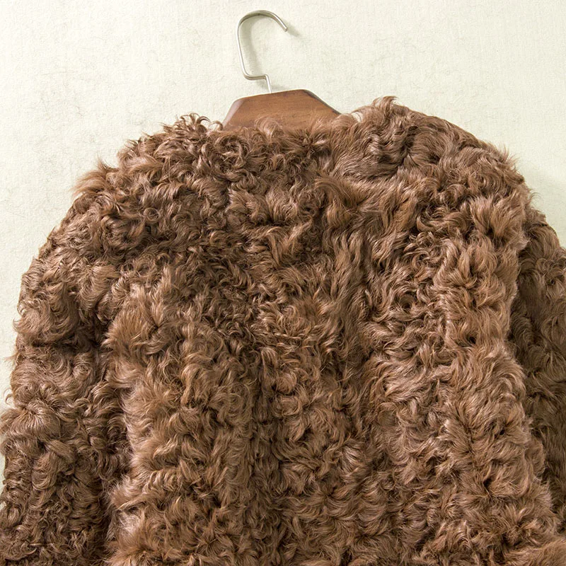 Chocolate lamb fur coat  manteau femme hiver 100%natural furreal fur coat  real fur coats for women  winter coat women