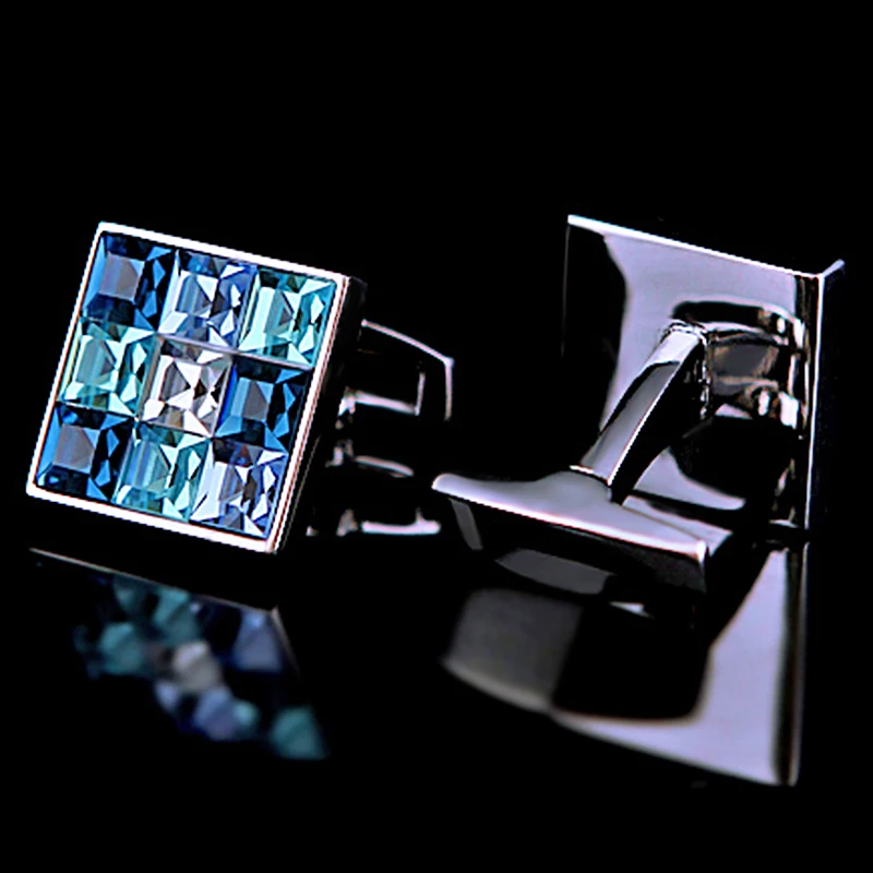 KFLK Jewelry shirt cufflink for mens Brand Fashion Blue Crystal Cuff link Luxury Wedding Groom Button High Quality guests