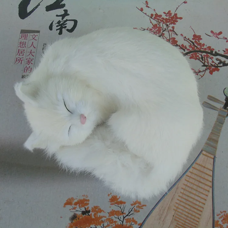 

new Simulation sleeping cat polyethylene&furs white cat model gift about 25x20x11cm y0202