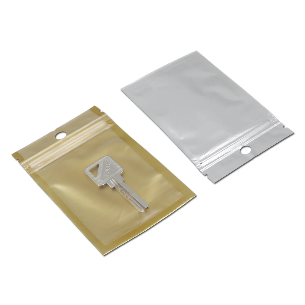 

200pcs 8*13cm Reclosable Clear Gold Plastic Sundries Zip Lock Package Bag Electronics Crafts Key Zipper Retail Packing Pouch