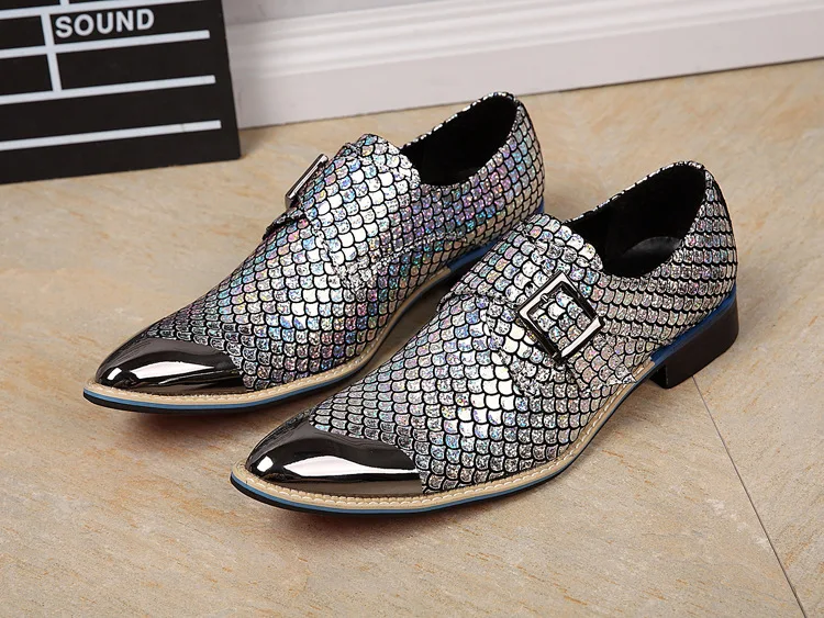 

Fashion Men Metal Pointed Toe Business Office Shoes Men Dress Shoes Wedding Party Flat Shoes White