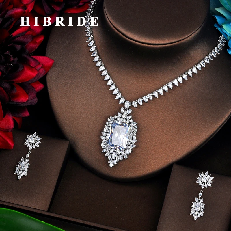 

HIBRIDE Brilliant Clear Full Cubic Zirconia Women Bridal Jewelry Sets Necklace Set Wedding Accessories Gifts Jewelry N-436