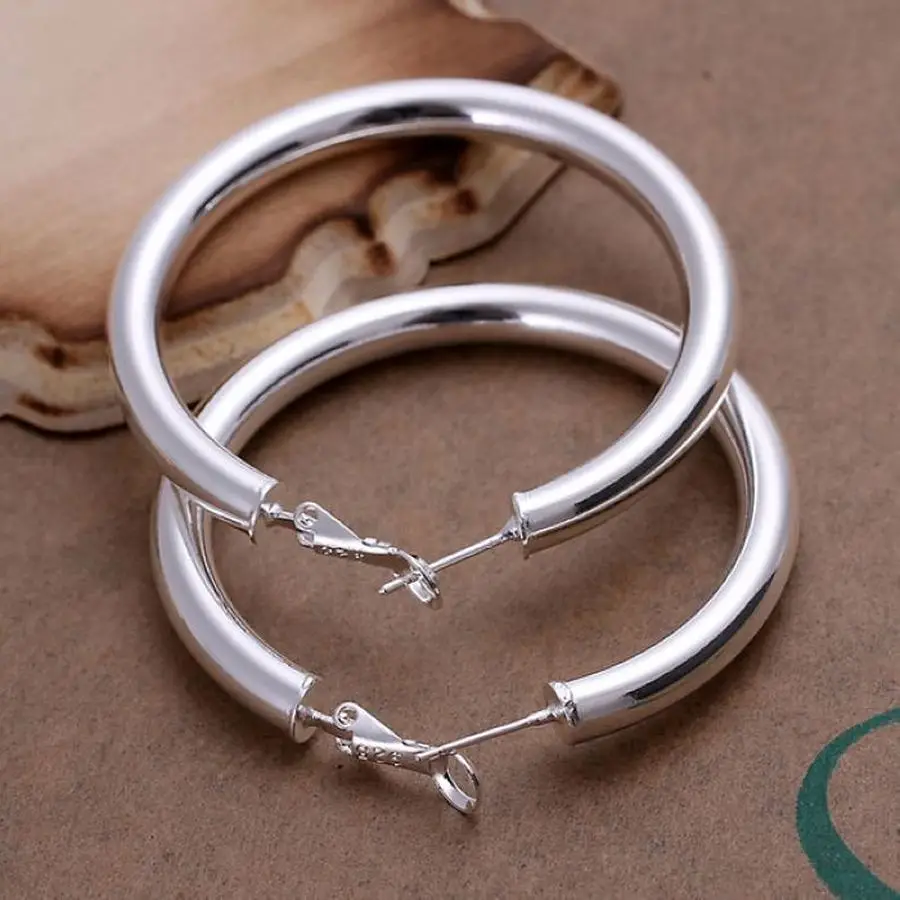 Fashion pretty nice fashion women silver color party 5CM round Earring Jewelry big circle lady wedding free shipping E149