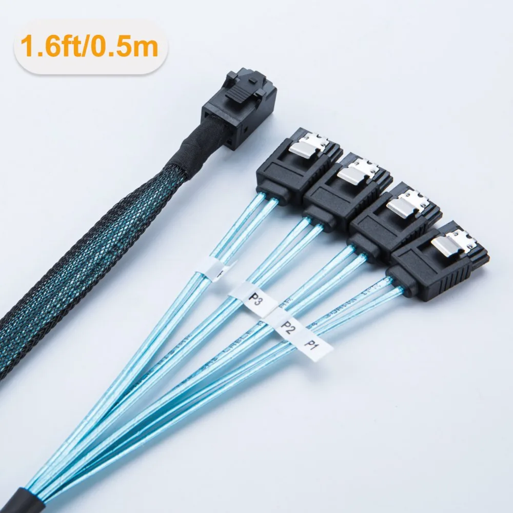 كابل داخلي عالي الدقة Mini SAS كابل SAS SFF-8643 إلى 4 كابل SATA SAS إلى 4 كابل SATA توصيل كابل القرص الصلب 1.6/3.3ft