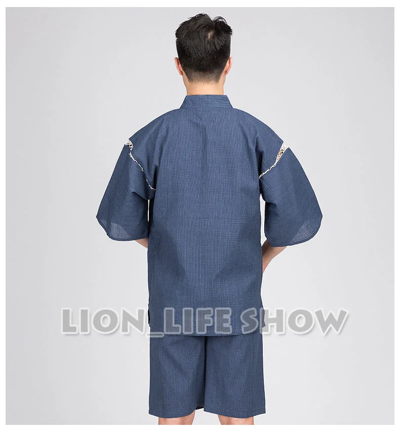 Jinbei-Kimono japonés de verano para hombre, ropa de dormir con pantalones de manga corta, pijama para estar en casa