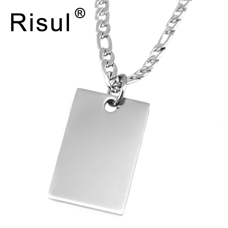 Stainless Steel Women Necklace figaro chain military square Mirror pendant Fit for DIY jewelry print Making Necklace