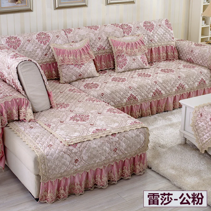 

High Quality Luxury European Slip-Proof Linen Sofa Cover Lace Sofa Towel Pillow Case Four seasons combination sofa cushion