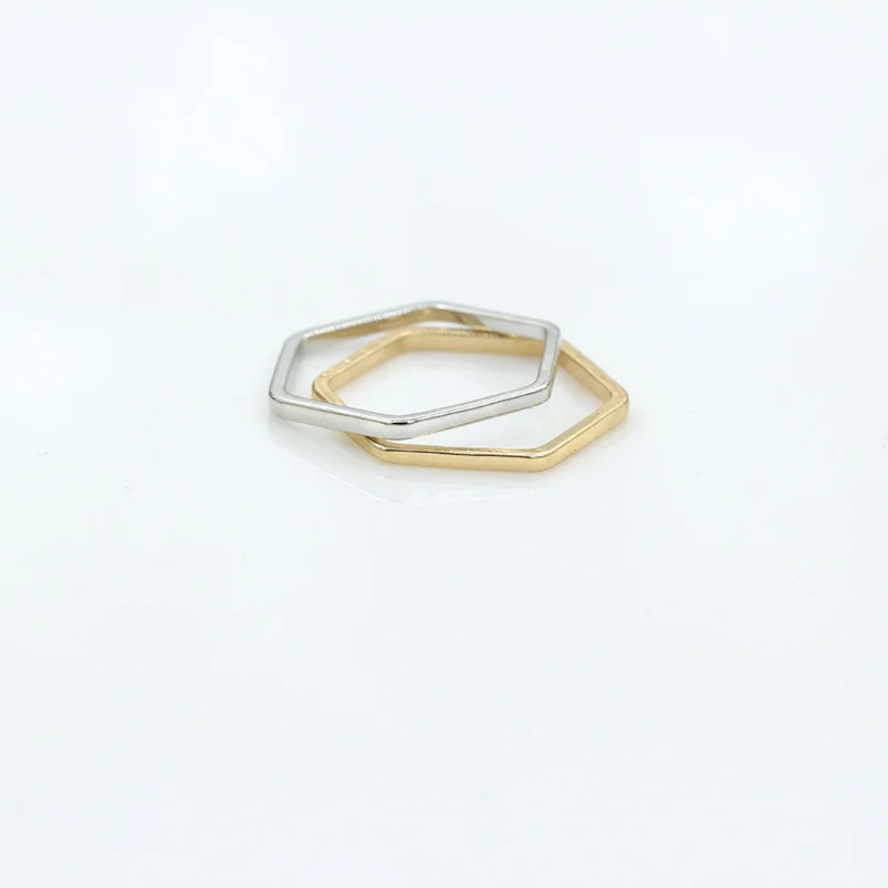 Thin Hexagon Simple Ring Golden Silver Plated Fashion Thin polygon Rings for Women Men