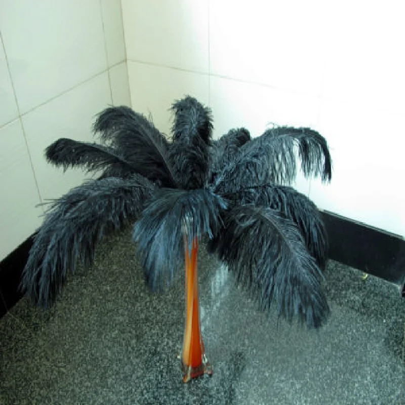 Free shipping 100 PC beautiful natural black  ostrich feathers 30 to 35cm / 12 to 14 inches