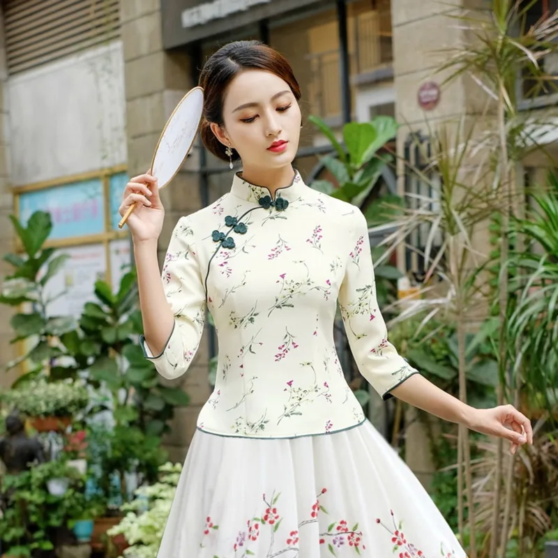 

Sheng Coco Chinese Traditional Clothing Hanfu Woman Qipao Shirt China Mujer Elegant Ancient Chinois Blouse Cheongsam Floral Tops