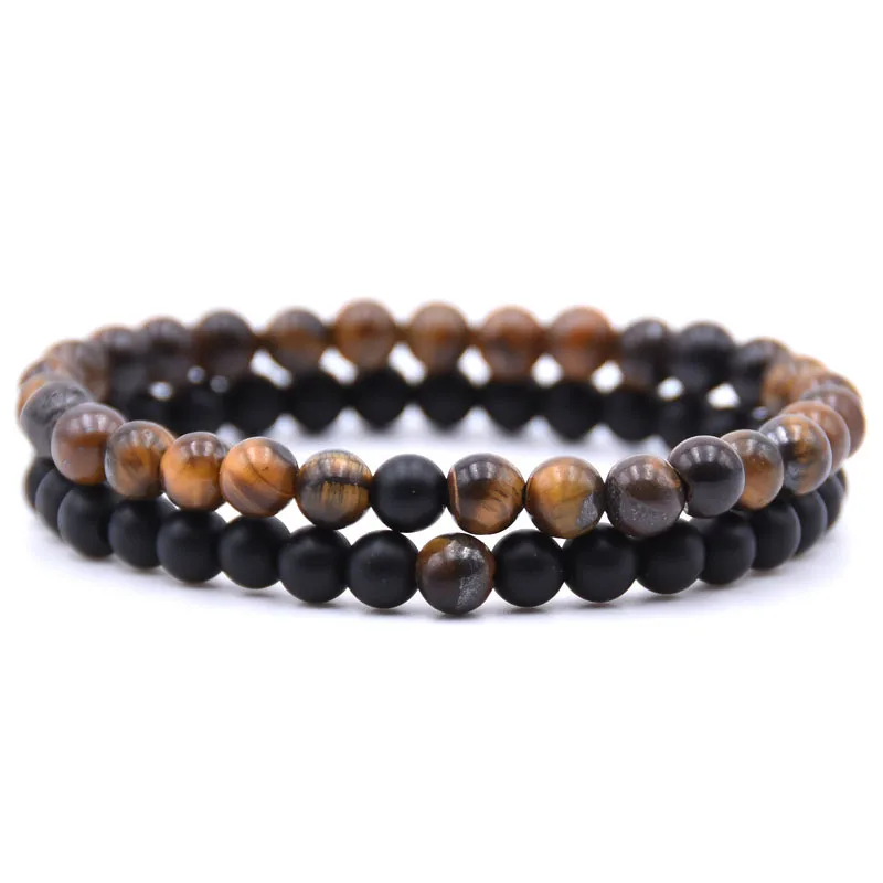 NIUYITID 2pcs/set 6mm Lava Stone Bracelet Men Women Jewelry Lovers' Couple Braclet Natural Stone Bracelet Armband Heren