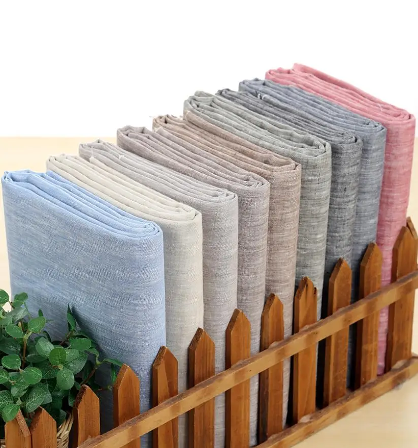 DIY Summer Style Red Blue Gray Brown Natural Hemp Yarn Dyed 100% Pure Linen Patchwork Fabric For Sewing (1 meter) 50%OFF