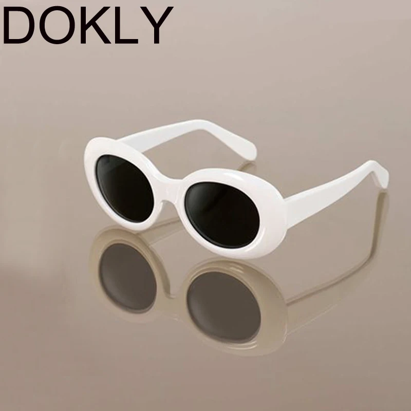 DOKLY White Cat Eye Oval sunglasses bella hadid Instagram sunglasses bella hadid Vintage Kurt Cobain Round Sunglasses