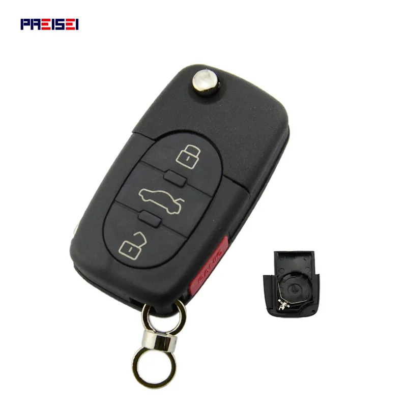 

PREISEI 10pcs/lot 3+panic Buttons Round Replacements Remote Flip Car Key Case For VW Volkswagen Polo Bora Auto Accessories