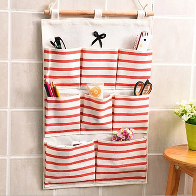 

6/8 Pockets Wall Hanging Storage Bag Bow-knot Stripe Style Makeup Cosmetic Sundries Organiser Home Clothing Kitchen Holder Bags