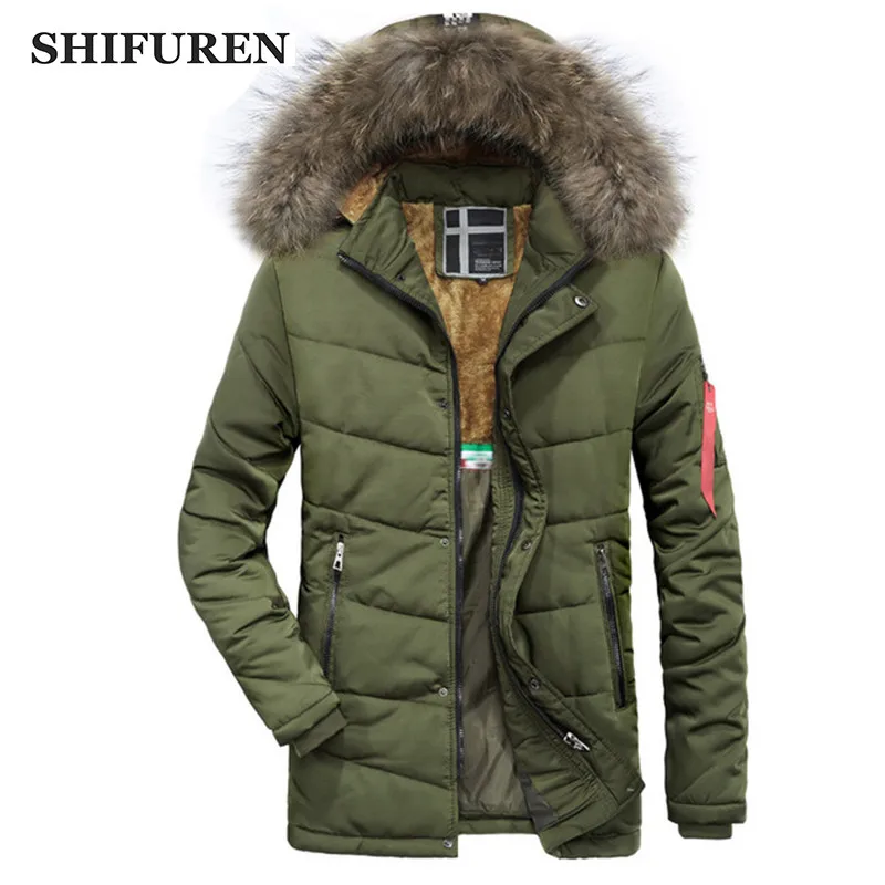 

SHIFUREN Winter New Jacket Men Velvet Thickening Warm Hooded Coat Parkas Detachable Hat Overcoat Outerwear