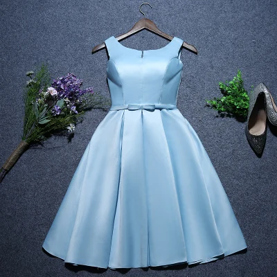 

A1969 Pink Light Blue Satin Bridesmaid Dresses Gray Simple A-Line Short Wedding Party Dress Graduation Prom Gown