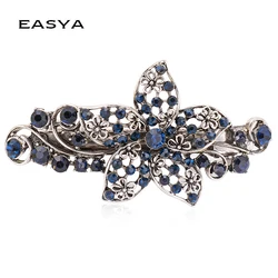 EASYA Morning Glory Flower Hairpin Fancy Blue Crystal Barrette Hair Clip Headwear Accessories Jewelry For Woman Girls CHG-344