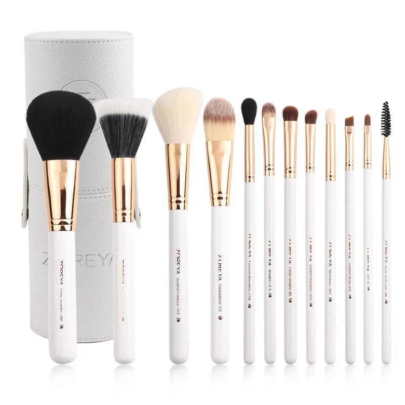 ZOREYA Brand 12Pcs Black Makeup Brush Sets High Quality  Natural Goat Hair Cosmetic Tools Power Foundation Lip Concealer Brushes