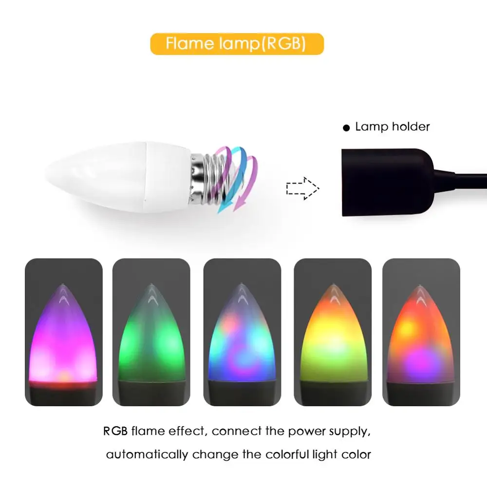 LED RGB Candle Lamp 3W E12 E14 E27 Flame Effect Fire Light AC 110V 220V Decor Yard Night light Flickering Emulation Lamparas