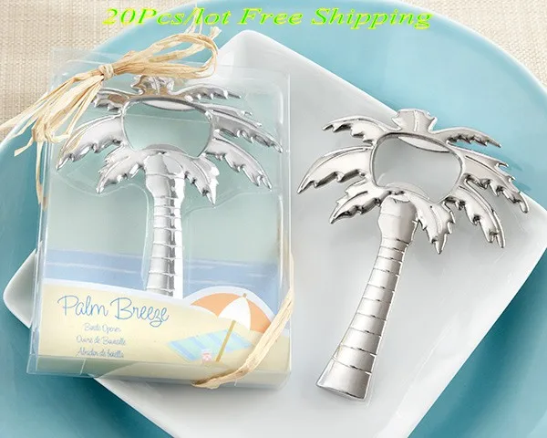 

(20 Pieces/lot) Tropical Wedding and Party Favors of "Palm Breeze" Chrome Palm Tree Silver Bottle Opener Wedding souvenirs