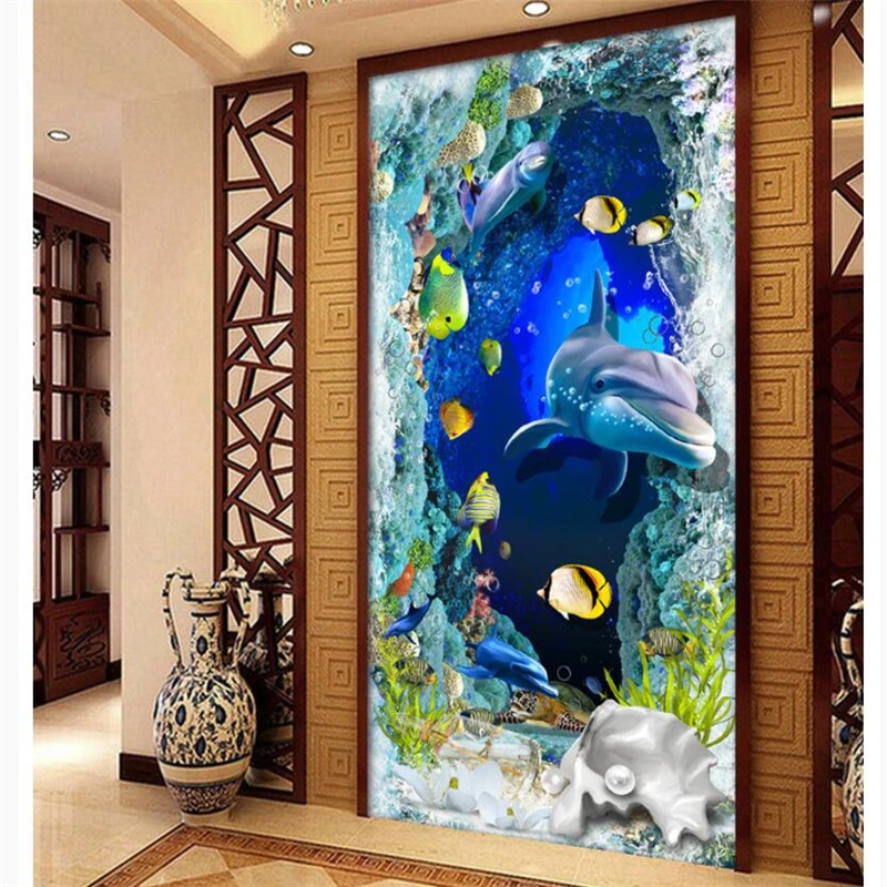 wellyu Custom large wall murals 3D papier peint underwater world dolphin mystery background wall papel de parede 3d wallpaper