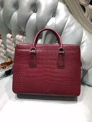 2018 newly design Men's Genuine/Real 100% Crocodile belly Skin Briefcase official Bag, Crocodile skin Business Men Bag red color
