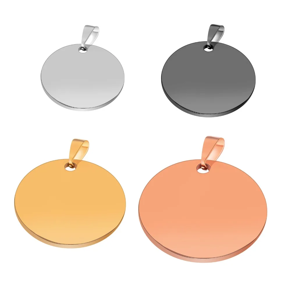 5Pcs Stainless Steel Round Pendant ID Tags Necklace Unisex Jewelry 6 colors without chain double side polish