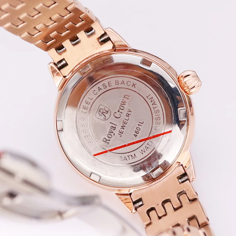 Luxury Jewelry Lady Women\'s Watch Fine Fashion Hours Stainless Steel Bracelet Rhinestone Gold Plated Girl Gift Royal Crown Box