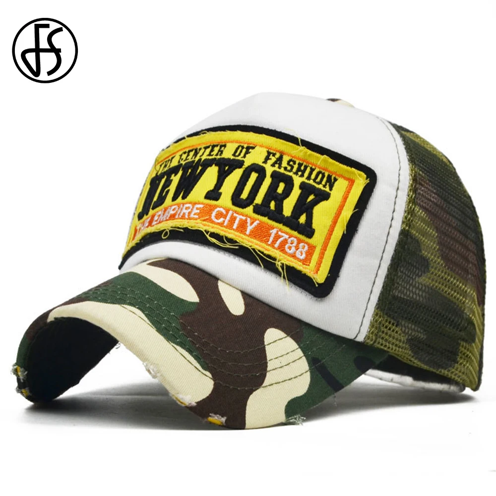 FS Summer Mesh Baseball Cap Camouflage Trucker Hat For Men Women Fashion Hat Letter Embroidery Street Snapback Hip Hop Caps 2024