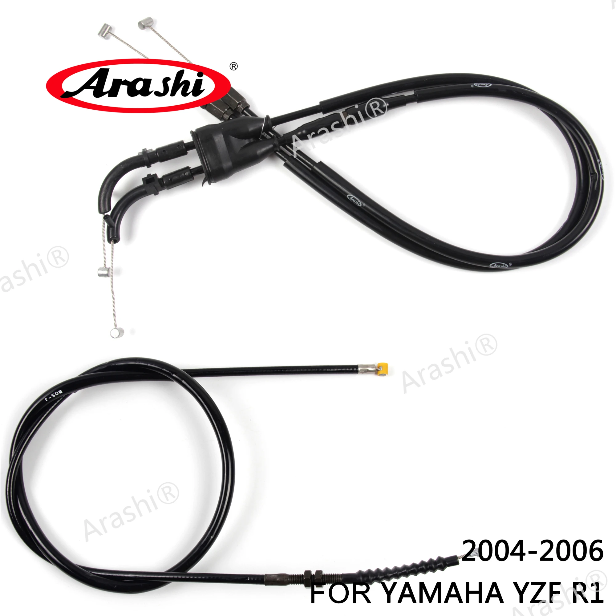 Arashi Motorcycle Accessories Throttle & Clutch Cables Stainless Lines Wires for YAMAHA YZF R1 2004 2005 2006 YZF-R1 YZFR1 1 Set