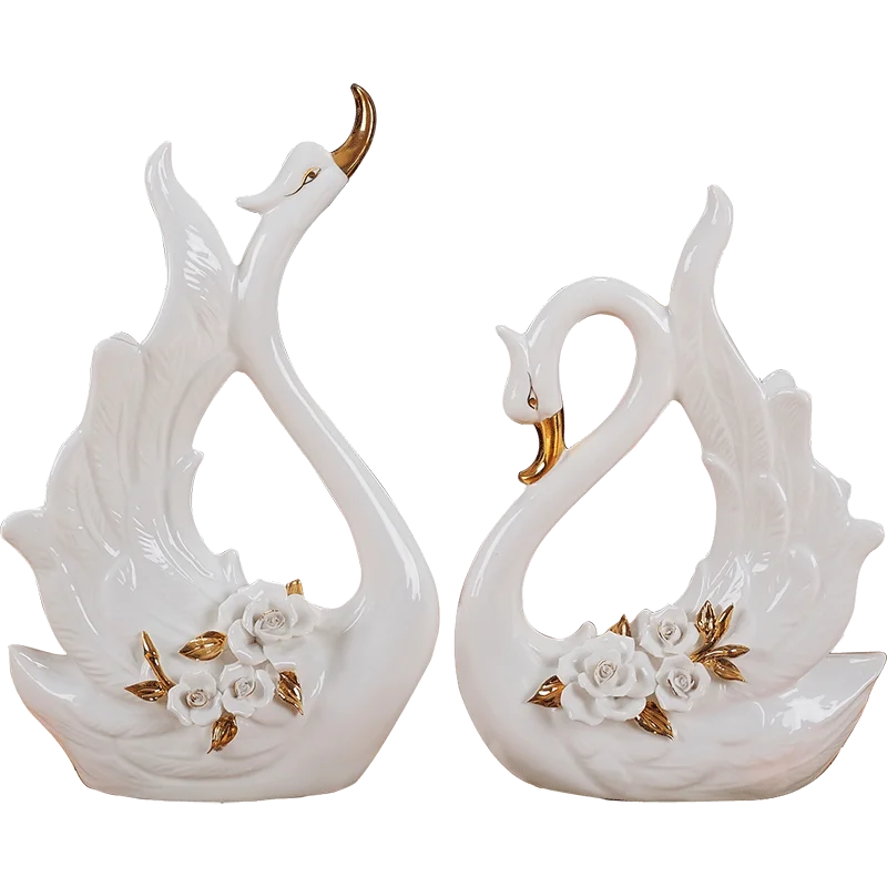 

ceramic craft rose flowers couples swans handicraft,creative ornament Home decoration,wedding , proposal gift a1843