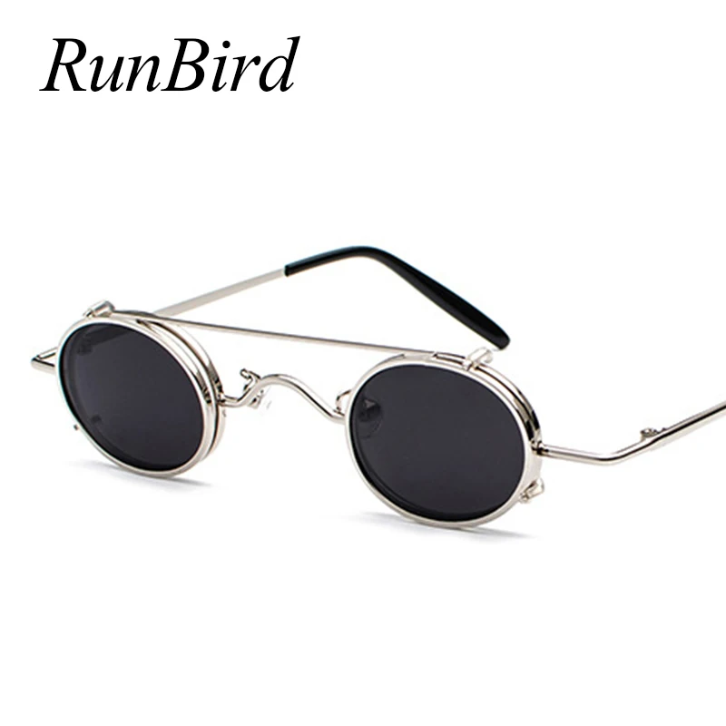 Small Round Steampunk Sunglasses Men Women Retro Metal Clip on Steam Punk Sun Glasses for Male Vintage Gothic Goggles 1304R