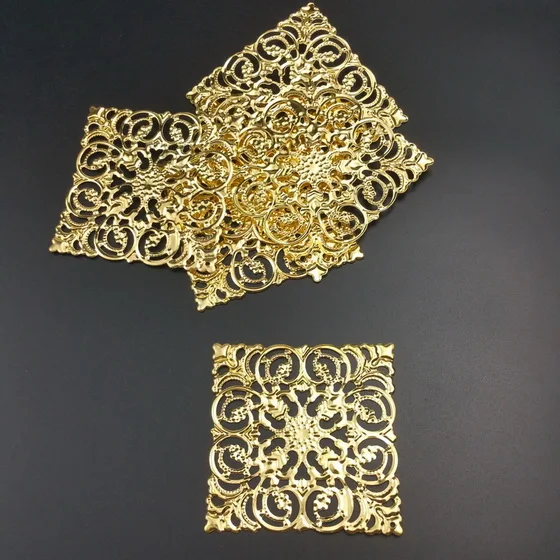 10pcs  Wholesale 65mm  Filigree  square crafts   Embellishments Findings Jewelry Accessories Bronze Tone ornaments