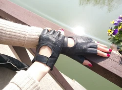 2017 Mens  womens Deer skin Driving Genuine Leather Gloves Fingerless Black driver Glove Fathers Day Gift